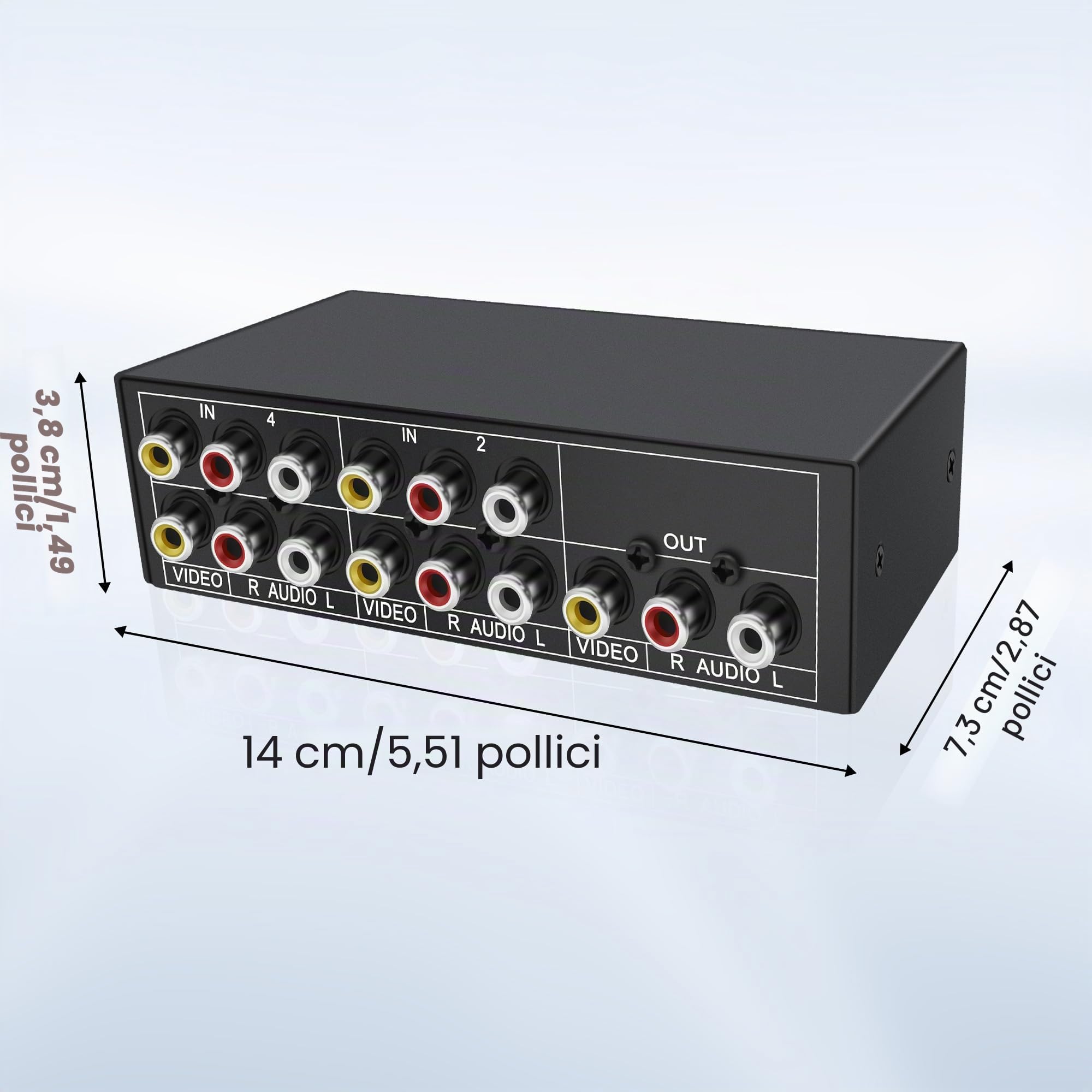 XMSJSIY AV RCA Switch 4 In 1 Out Video Composito L/R Stereo Audio Video Selettore Box 4 Porte Box per HDTV DVD STB PS2/3