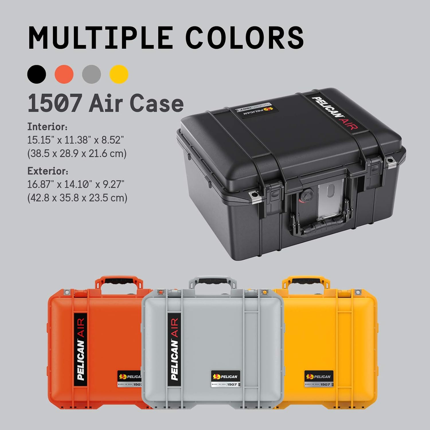 Pelican 1507 Air Case dimensions and color options