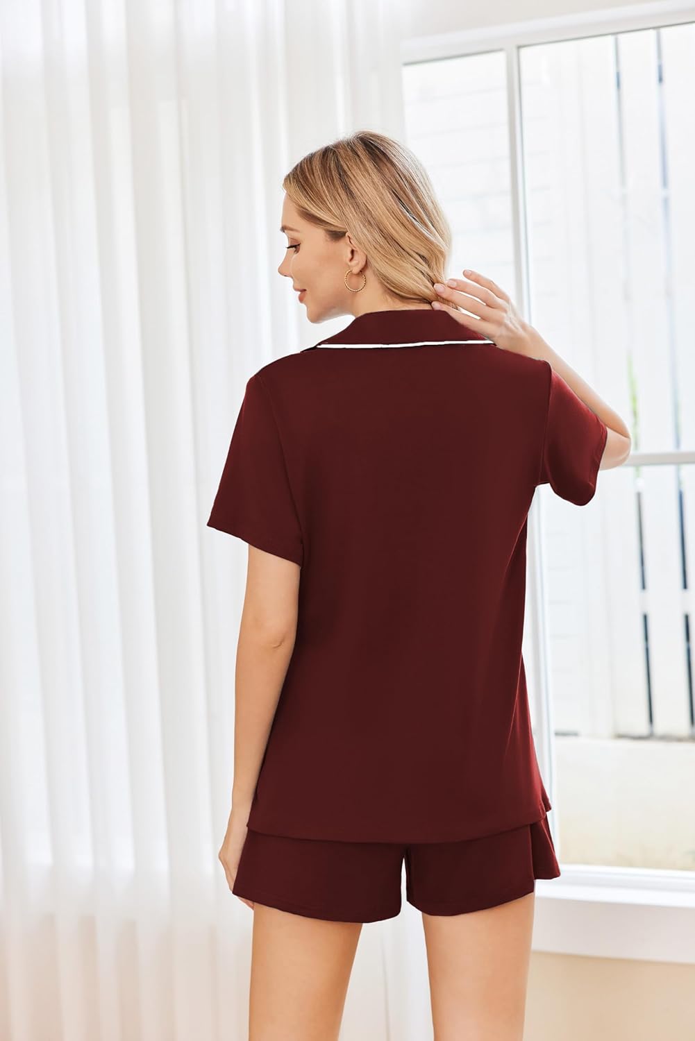 Ekouaer Womens Pajamas Set 2 Pack Button Down Summer Sleepwear Short Sleeve Comfy Pjs Loungewear Set - Image 4