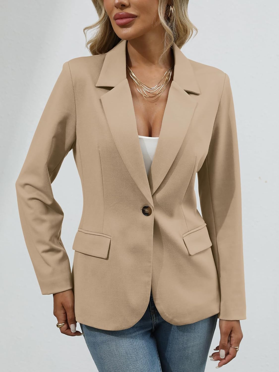 ELLEVEN Women’s Knit Blazer for Business Casual, Stretchy Slim Fit Work Office Suit Jackets with Pockets - Image 3