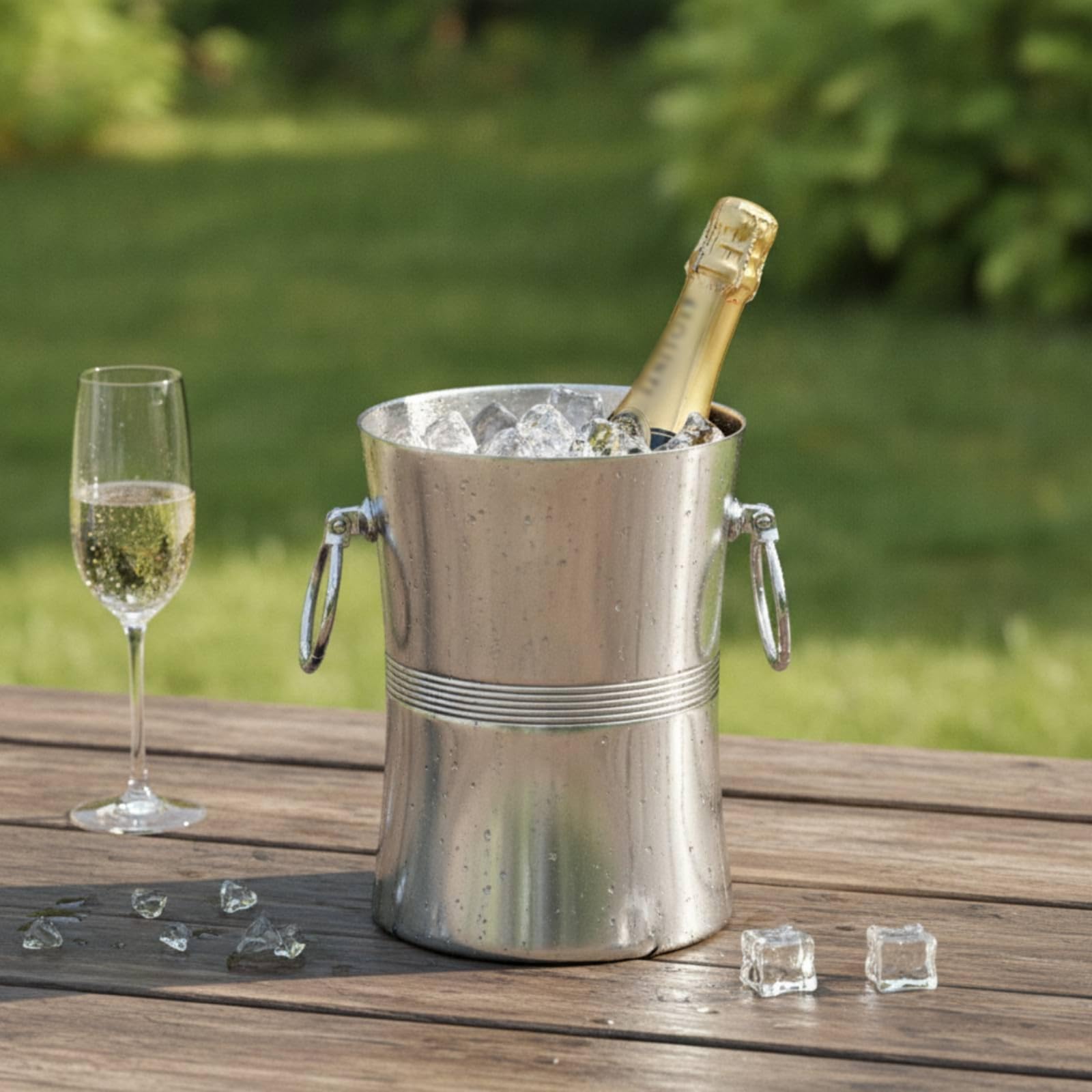 Secchiello da Ghiaccio con Manici a Anello Isolante Secchiello Termico in Acciaio Inox Termico per Sommelier, Ristoratori, Ristorante, Bar