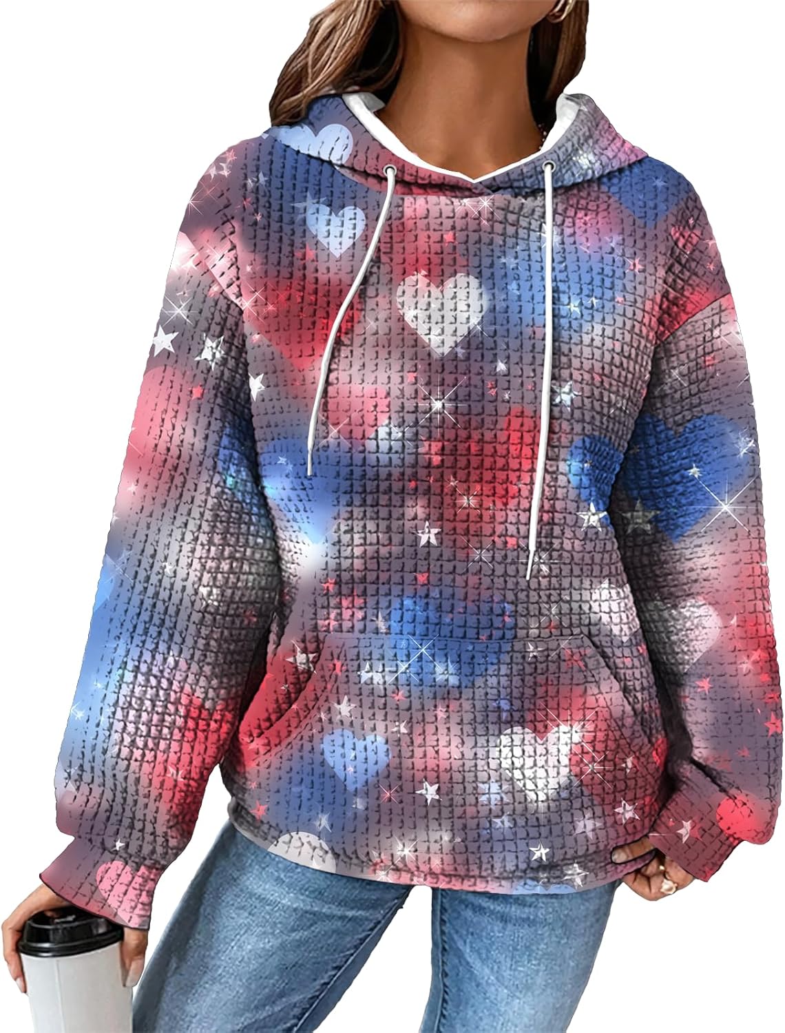 Womens Hooded Sweatshirt Casual Oversized Waffle Knit Hoodie With Pocket Drawstring Long Sleeve Fashion Qutfits