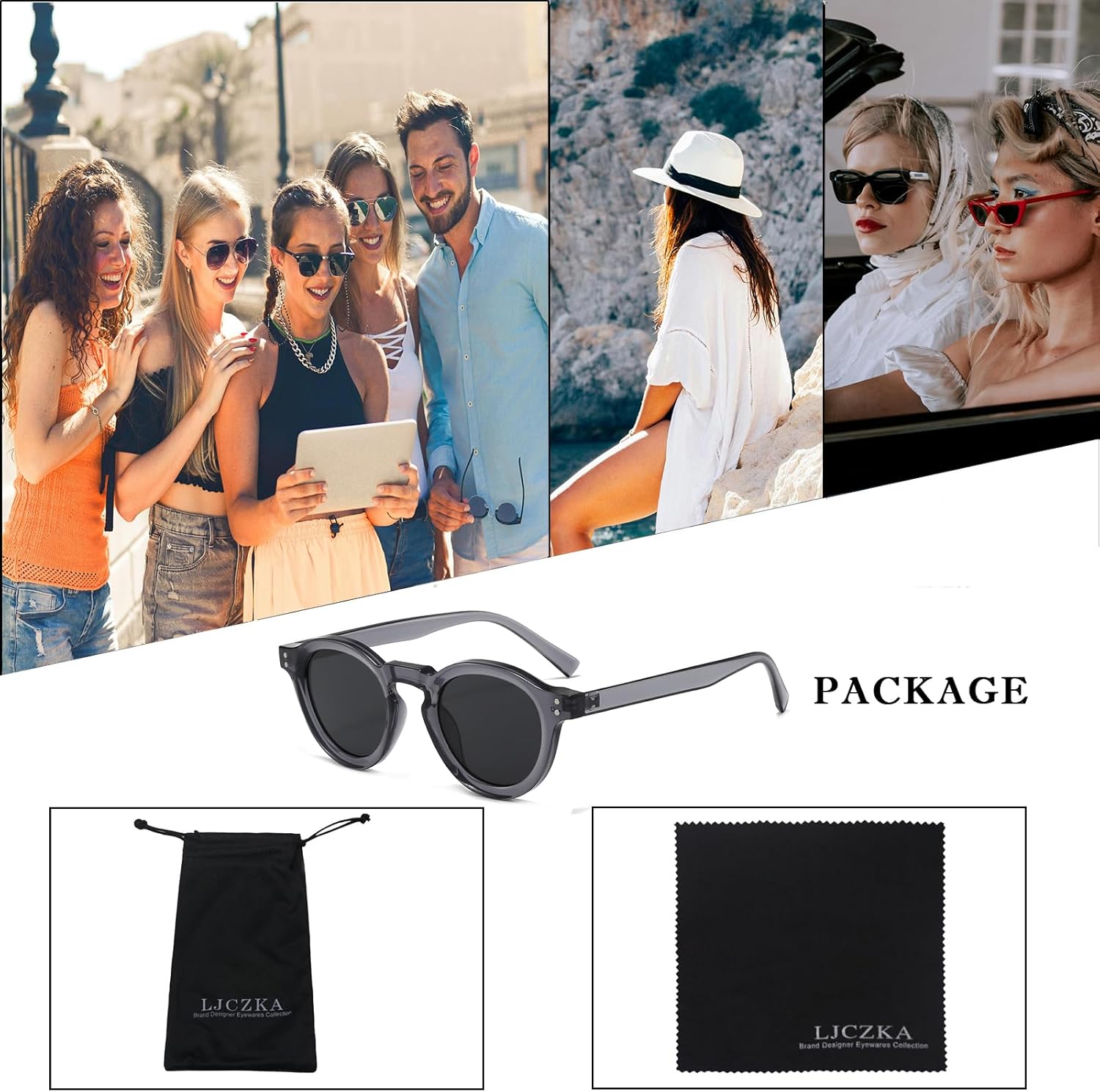 LJCZKA Vintage Round Sunglasses Mens Womens Classic Retro Circle Sun Glasses Trendy Unisex UV400 Protection Driving Outdoor - Image 5