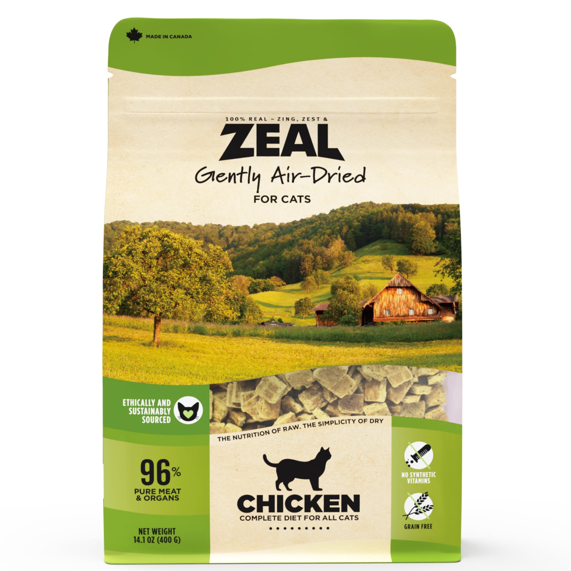 ZEAL Canada Air-Dried Cat Food Chicken Recipe - High Protein, Natural Superfoods, Nutrient Rich, No Fillers, Grain Free, Complete & Balanced (Chicken, 14.1 oz)