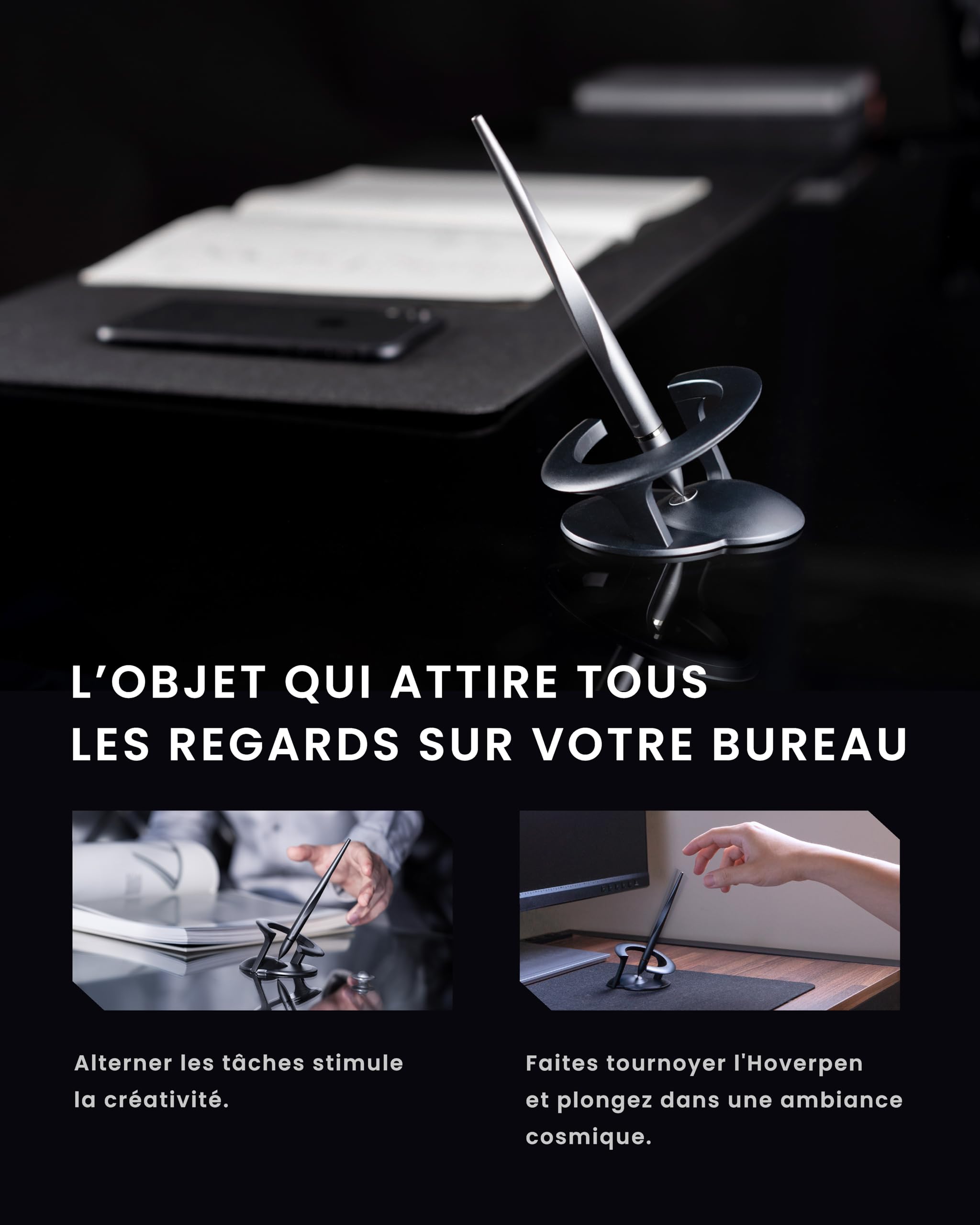 novium Hoverpen Interstellar - Stylo à Lévitation Magnétique, Design Inspiré de l’Espace, Stylo à Bille avec Recharges Schmidt, Idée Cadeau de Luxe, Space Black