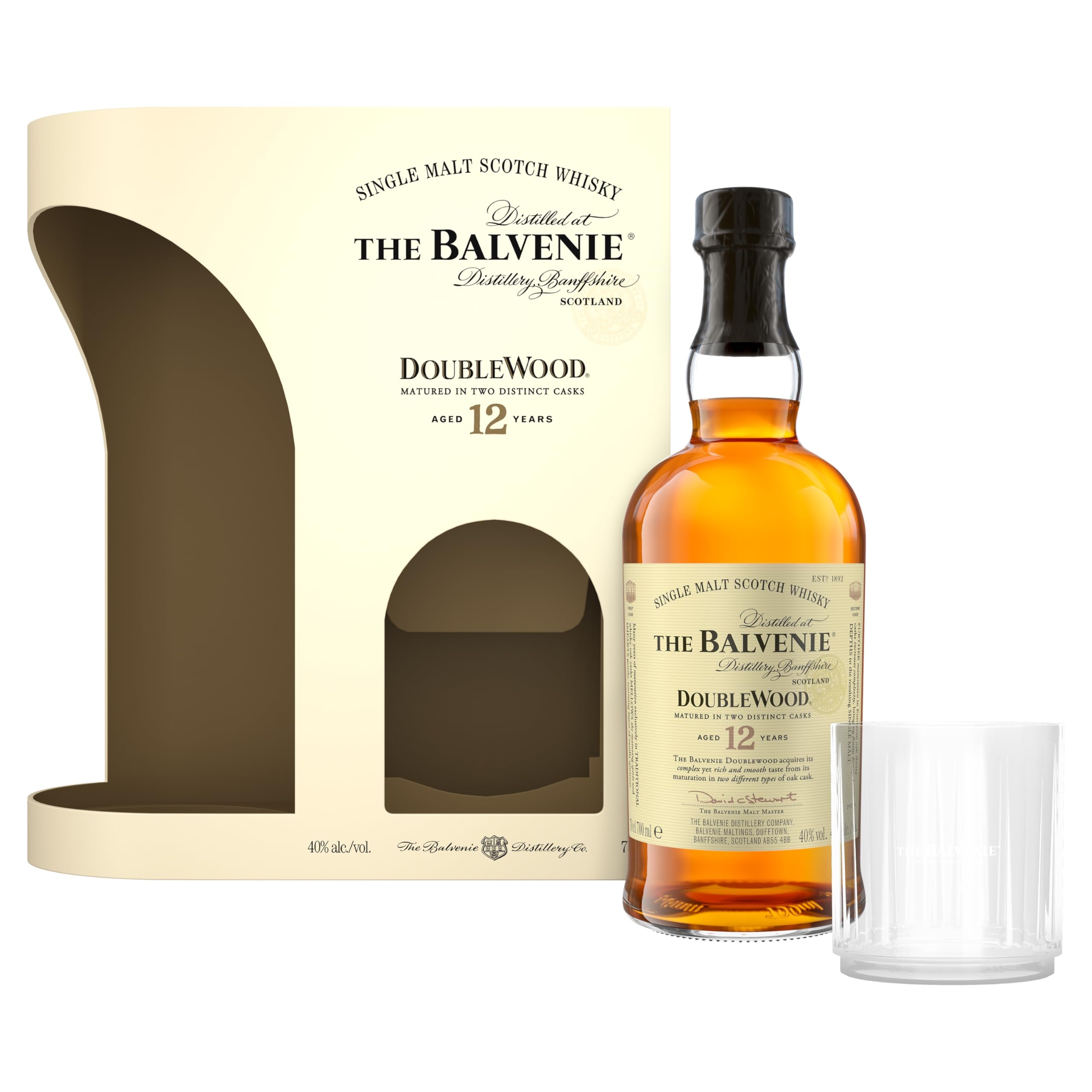 The Balvenie DoubleWood 12 Jahre Single Malt Scotch Whisky Geschenkset, 70cl – hochwertiges The Balvenie Geschenkset mit exklusivem Whisky Tumbler