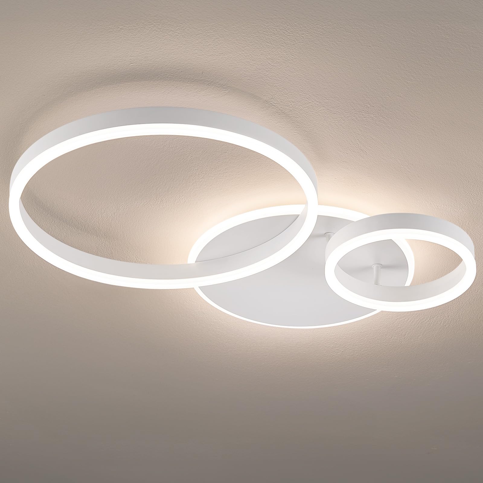 Qamra 64cm LED Deckenlampe,2 Ringe Design 60W,4000K Neutralweiß,Moderne Weiße Deckenleuchte aus Metall und Acryl für Wohnzimmer,Schlafzimmer,Esszimmer,Büro