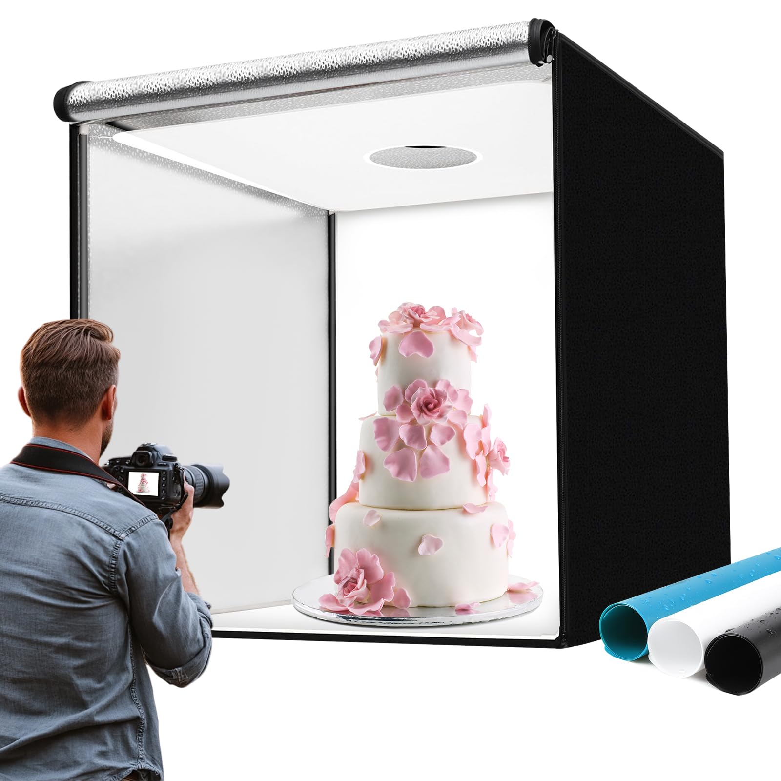 Photo 1 of 48"x48"x40" Large Photo Studio Light Box Photography, 4 Light LED Panels Dimmable Shooting Tent with 3 Color Backdrops Continuous Lighting Softbox for Bulky Items Photography