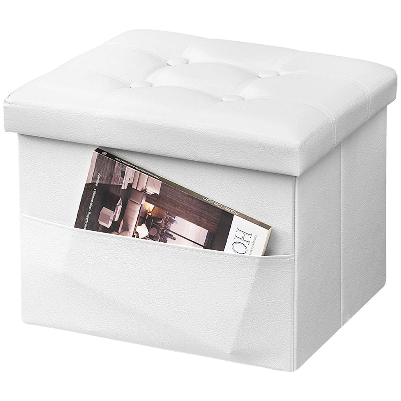 Photo 1 of AmasSmile Ottoman with Storage, 17" Folding Leather Foot Rest Chest