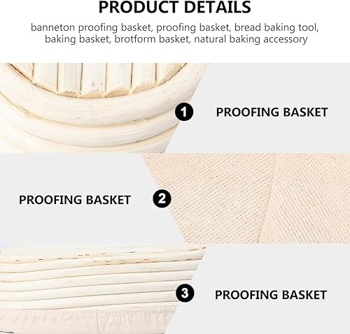 Miniatura 6 de EXCEART Cesta de ratán natural con forro de tela extraíble, herramienta para hornear en forma de rectángulo para pan artesanal y masa madre, todo