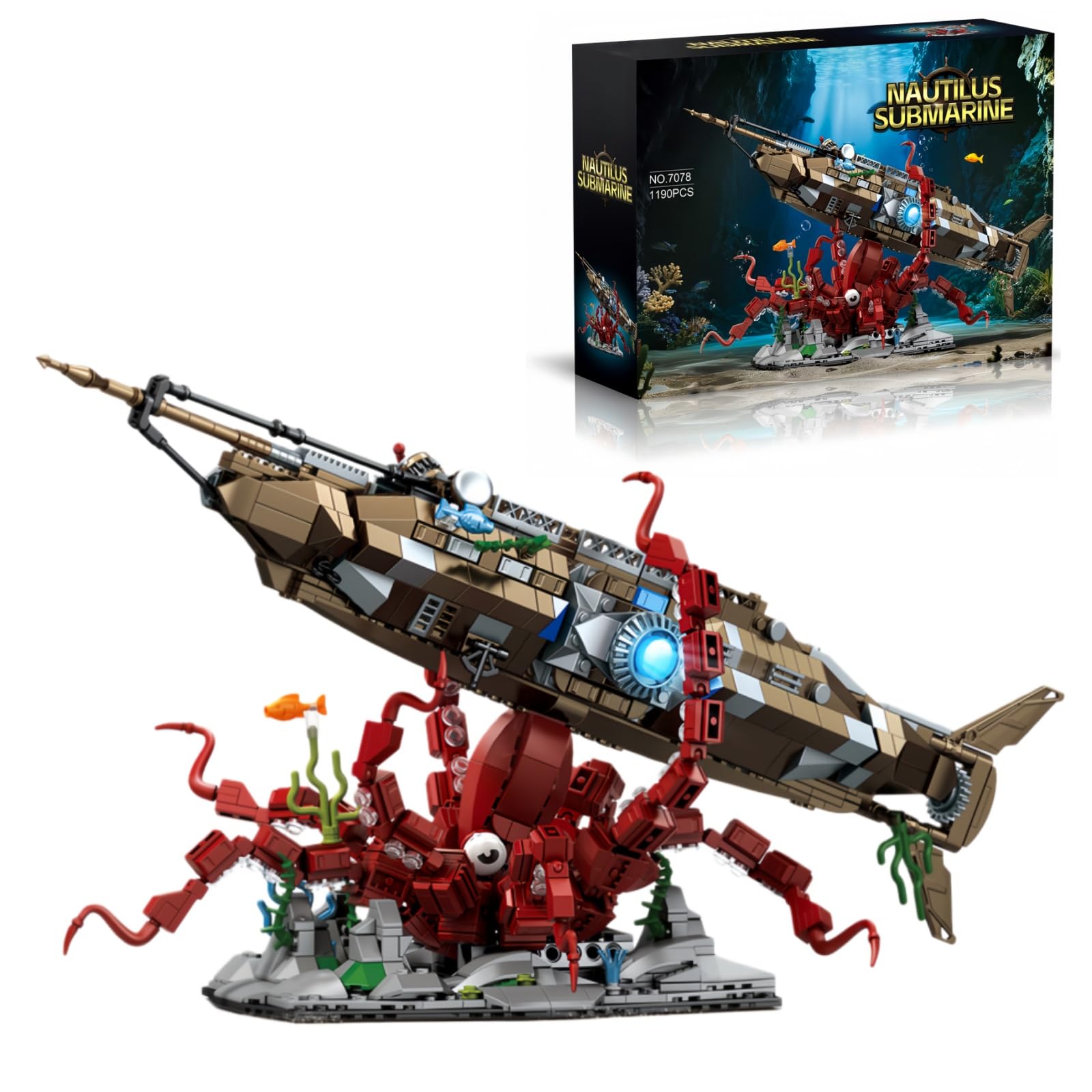 Nautilus - Kit de construction sous-marin pour adultes - 1190 pièces - Scène d'aventure sous-marine avec socle géant et sous-marin - Modèle mécanique pour la décoration de la maison - Cadeau pour les