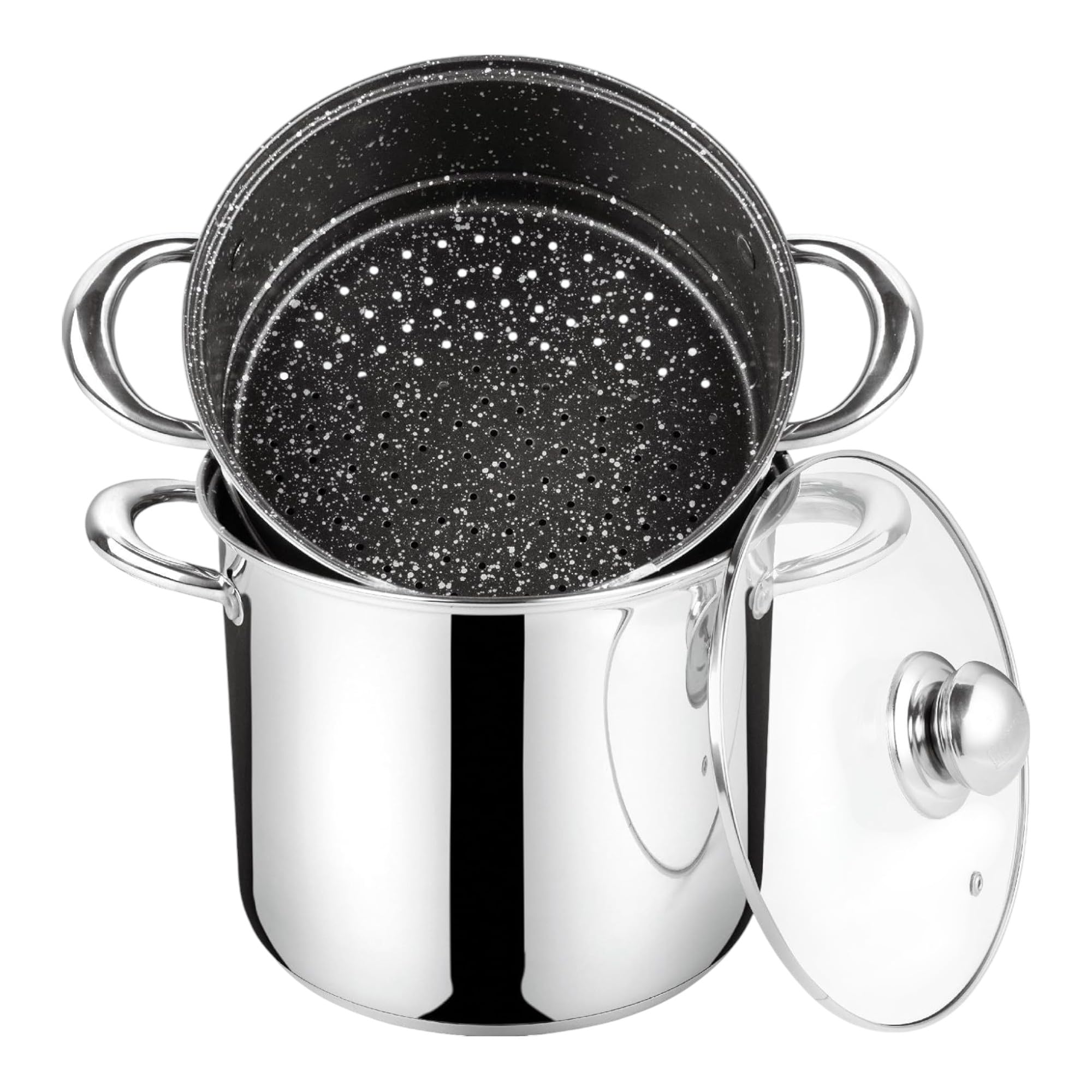 Royal Swiss® Couscoussier/Cuit Vapeur/Faitout(6L/Diamètre:22cm) 3 en 1 revétement façon Pierre pour 6 à 8 Personnes－Tous Feux Dont Induction - argent