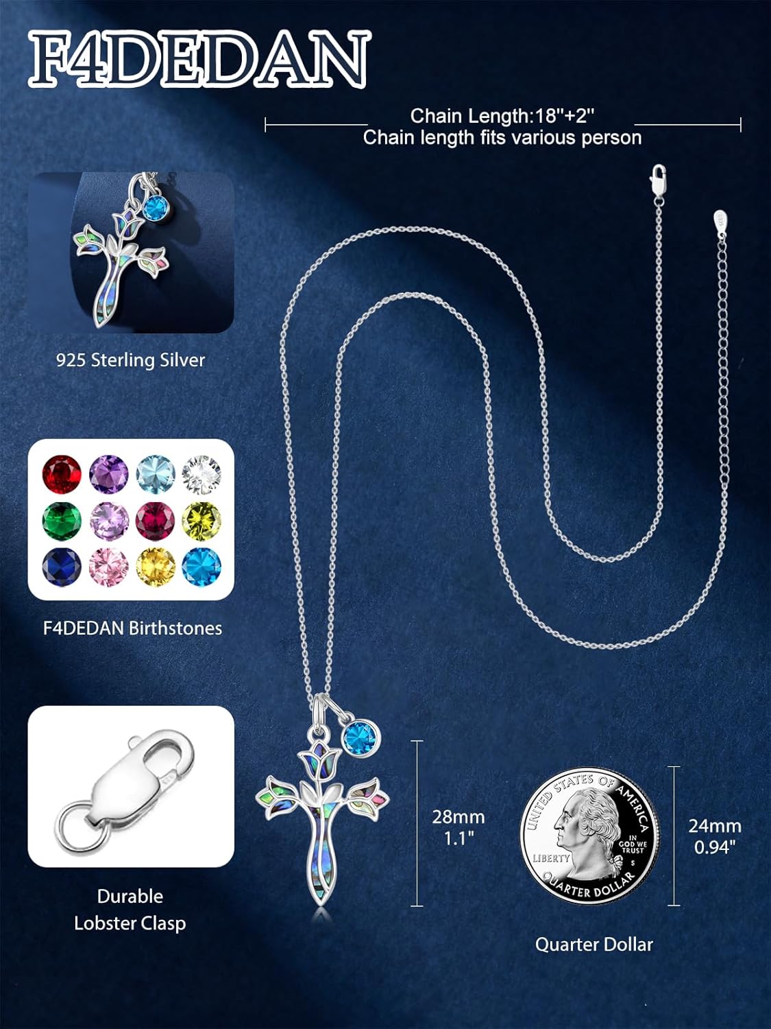 Sterling Silver Tulip Cross Necklace for Women Cross Pendant Religious Jewelry Anniversary Christian Birthstone Gifts for Wife Her Mom - Image 3