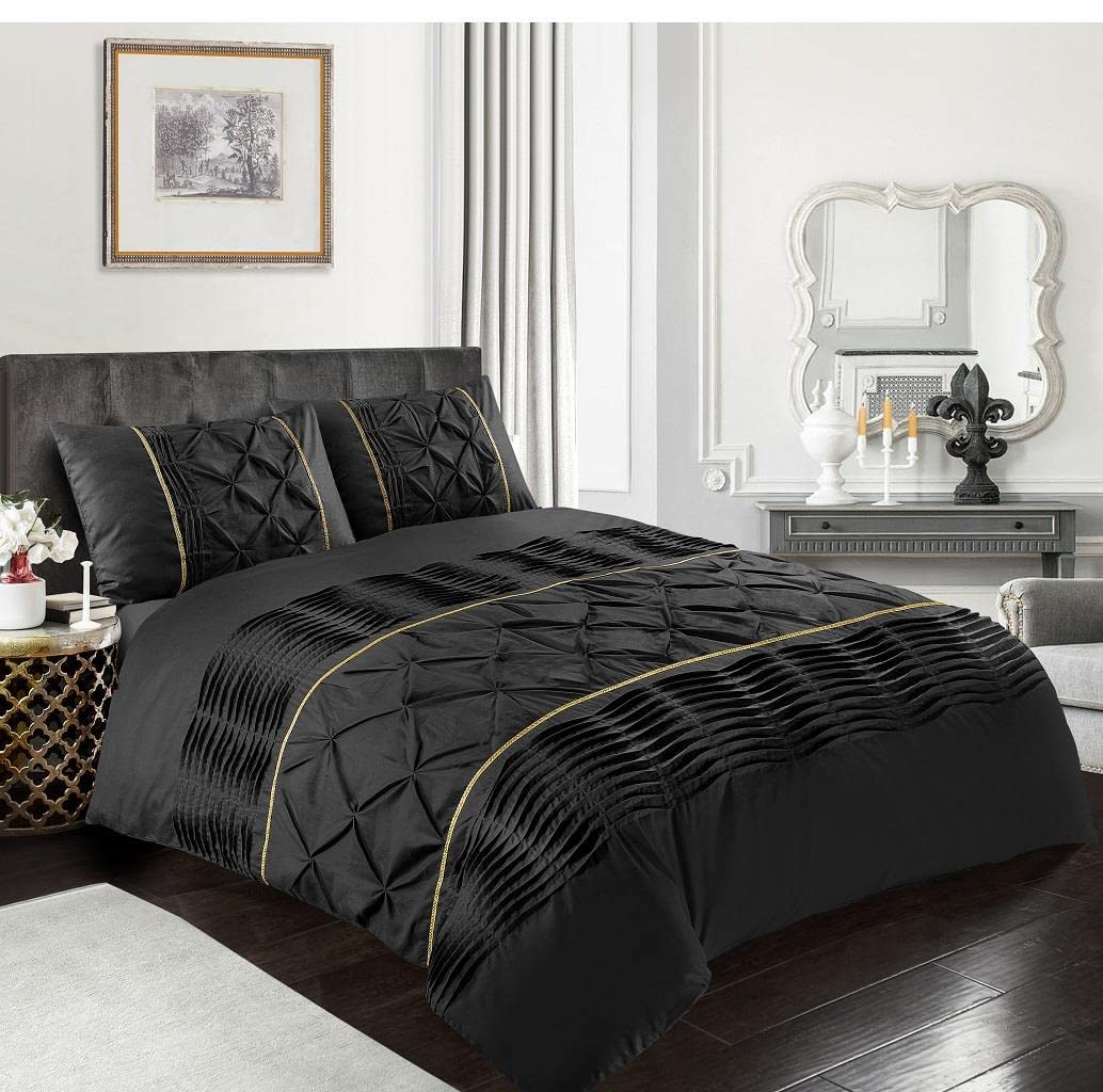 Rackhams Black Eleanor Embellished Pintuck Glitter Detail Duvet Cover Set - King