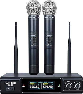 BAOLESH UHF Wireless Microphone System with Two Channels, Perfect for Karaoke, Meetings, Parties, Church, DJs, and Weddings - Frequency Range: 514.60mhz-556.5mhz (BL-81)