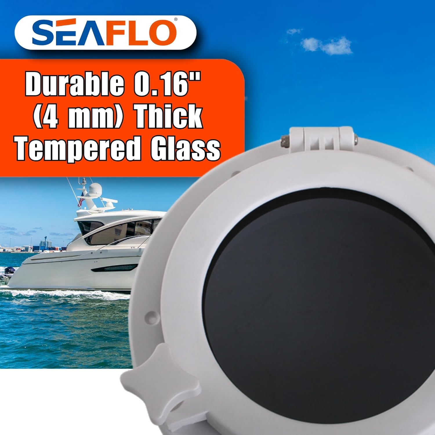 SEAFLO 8.5" Round Porthole/Port Light Window with ABS Plastic & Tempered Glass for Boat, Yacht, Marine Applications | 4-Year Warranty