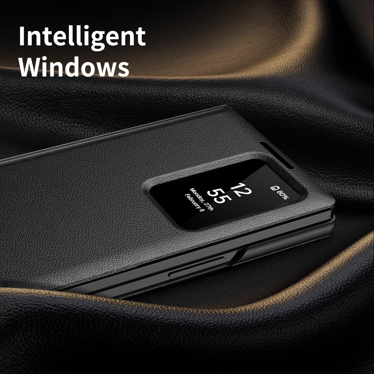 COQUE Etui do Galaxy Z Fold 7 Shell, Smart Window automatyczna sekretarka etui na telefon z 1 miejscem na karty, ekskluzywne skórzane etui ochronne do Samsung Galaxy Z Fold 7 5G, czarne