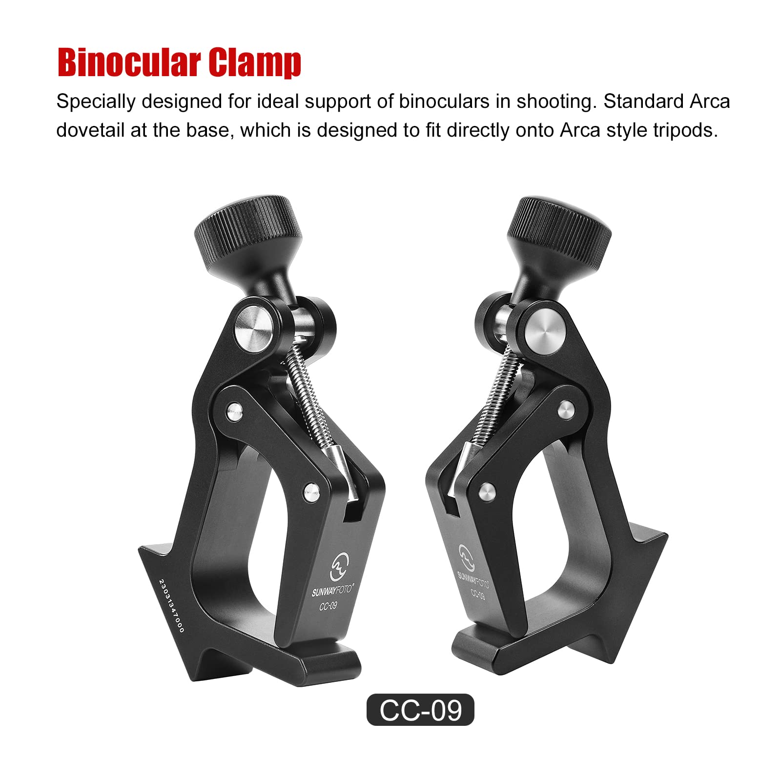 SUNWAYFOTO CC-09 Adaptateur de trépied Universel pour Jumelles avec Adaptateur Arca Swiss Compatible avec Tous Les trépieds 1/4 et 3/8