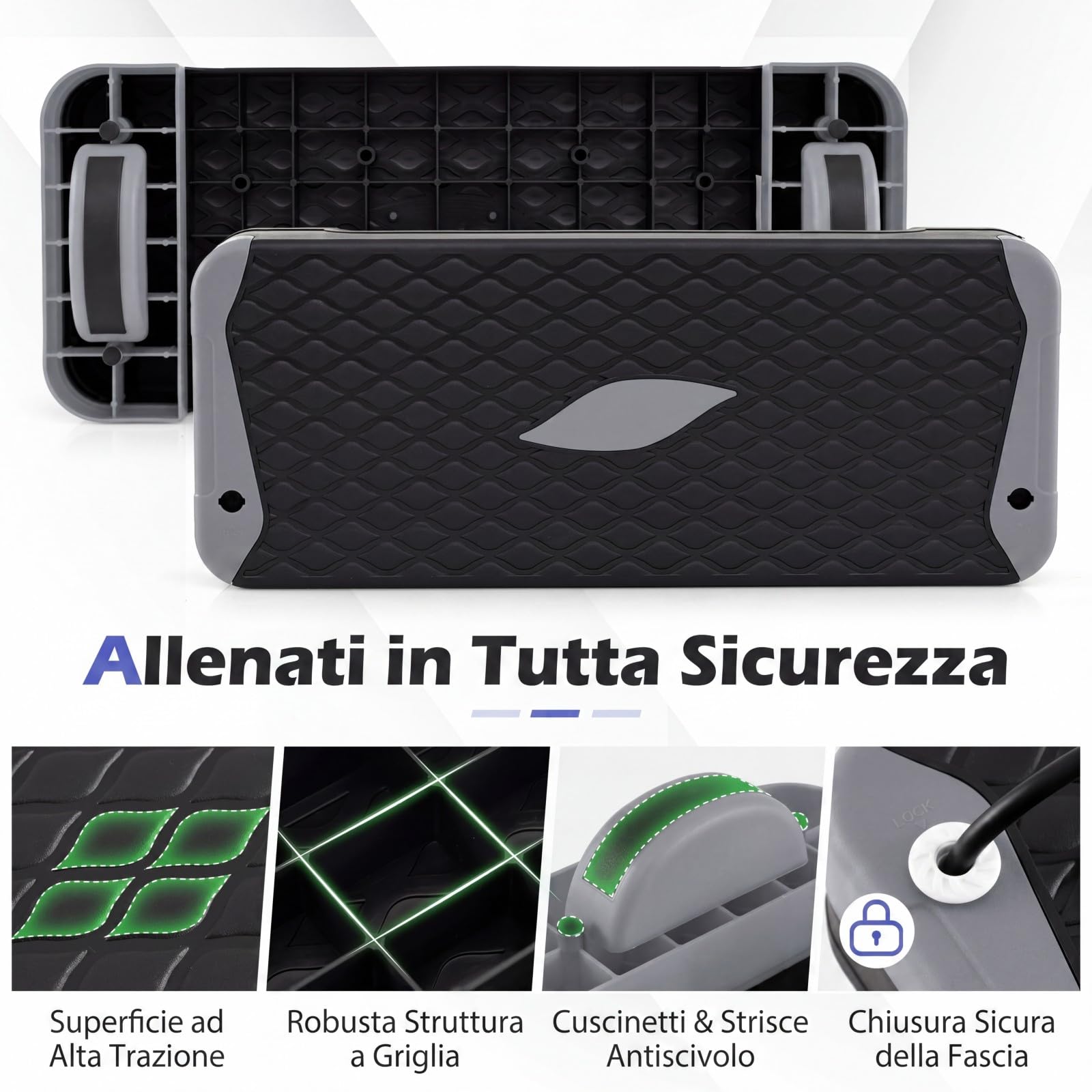 COSTWAY Step Fitness Antiscivolo e Regolabile in 4 Altezze | Stepper Fitness Casa e Palestra con Bande Resistenza, Rialzati e Allenatori Equilibrio, Esercizio Gambe, Glutei e Braccia
