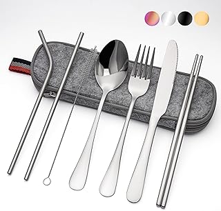 Set Di Posate Da 8 Pezzi Cibeat Set Da Viaggio Portatile Riutilizzabile Set Di Posate Da Campeggio Acciaio Inossidabile Di Alta Qualità Con custodia, Lavabile In Lavastoviglie