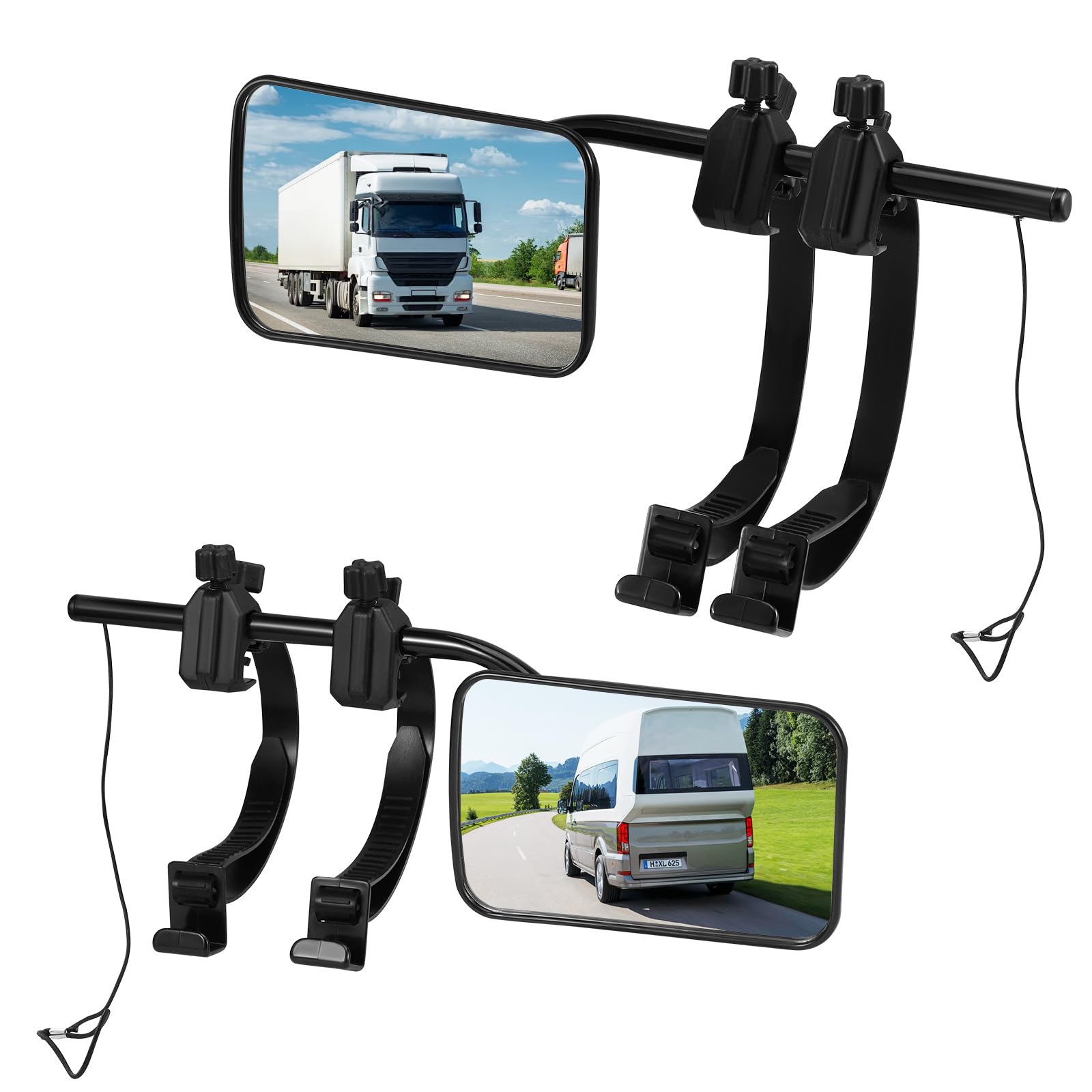 Espejo retrovisor de caravana, espejos de remolque, juego de 2 espejos exteriores, camping coches retrovisores, espejo de extensión ajustable con correas para caravanas, remolques, autocaravanas
