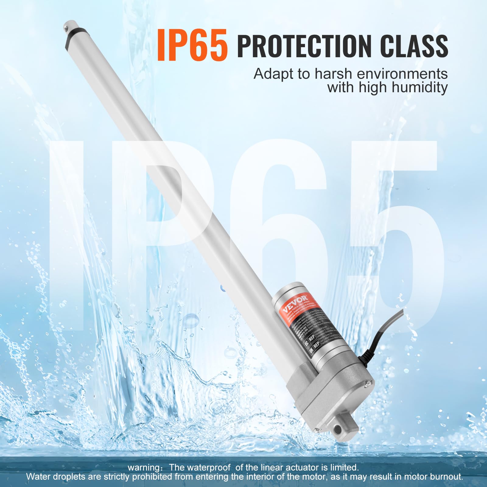 VEVOR Actuador Lineal 12V IP65 20 Pulgadas 660 Libras 3000 N 0.19 Pulgadas/s Impermeable