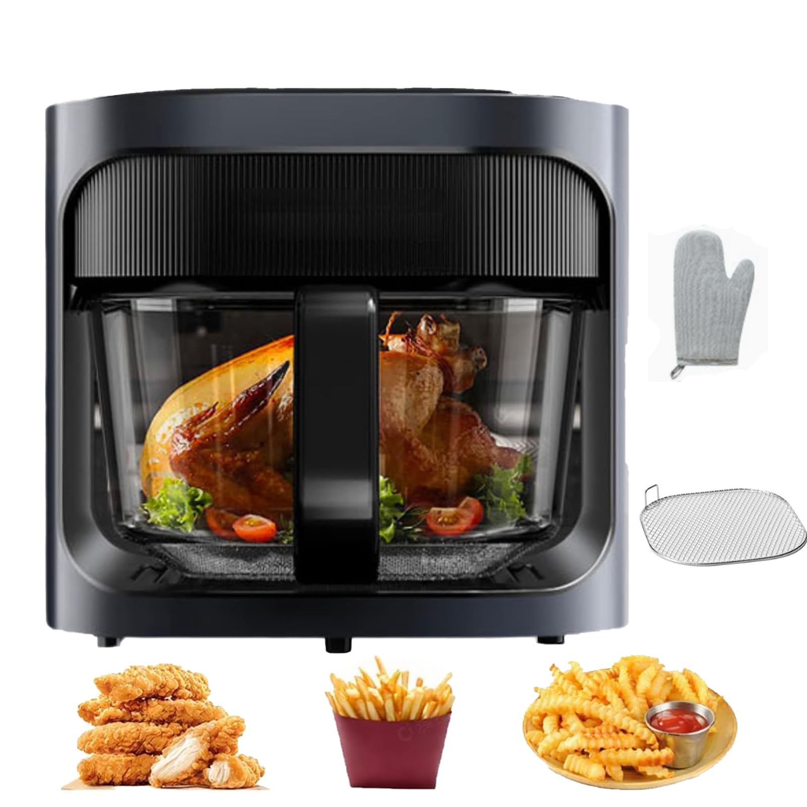 Szklana Frytkownica Beztłuszczowa Z Widokiem Panoramicznym, Wielofunkcyjna Frytkownica Beztłuszczowa 4,5/6 L Z 7 Programami I Ekranem Dotykowym Led, Zdrowe Pieczenie I Opiekanie Bez Oleju, white 4.5L