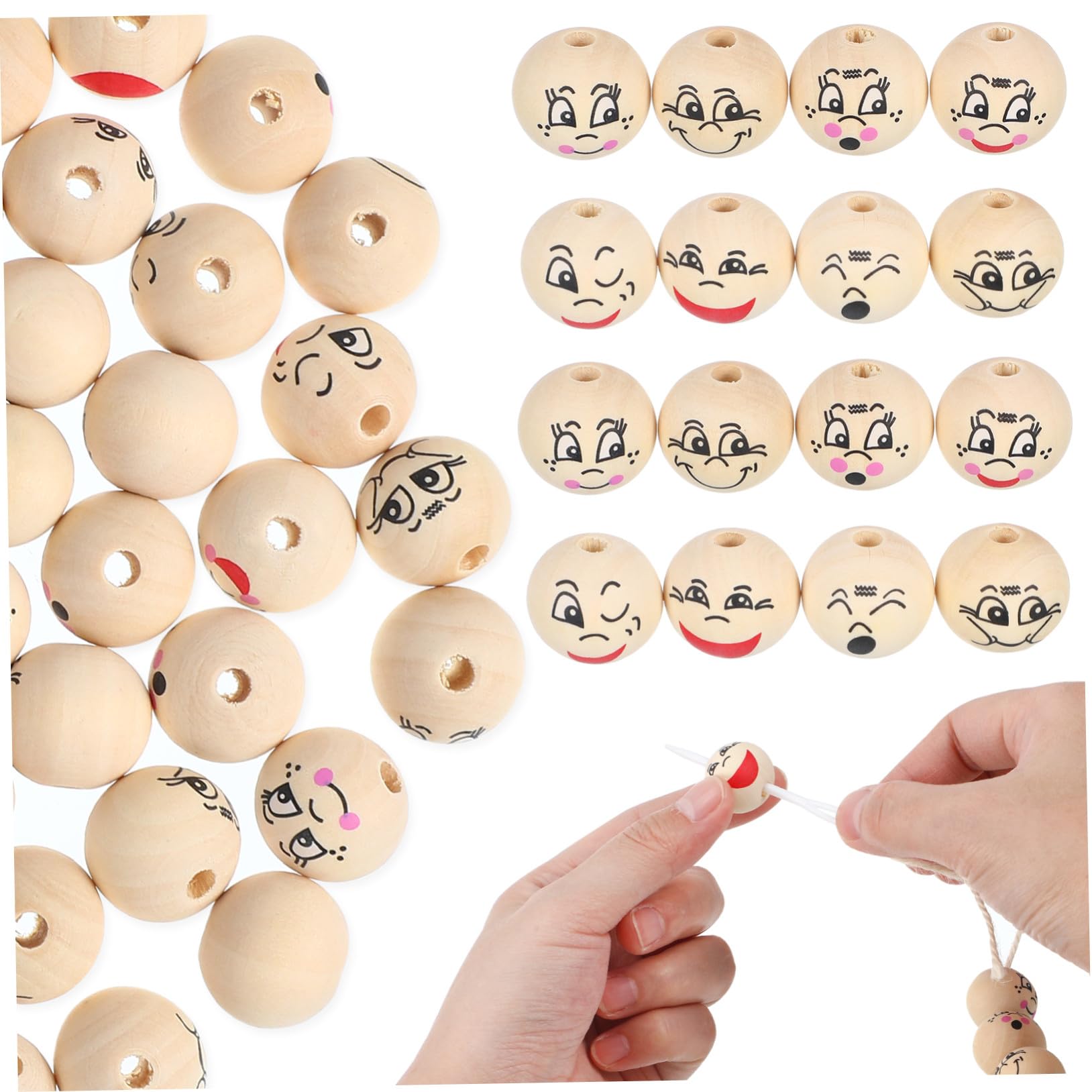 80piezas Cuentas de Madera Redondas con Forma de Sonrisa para Manualidades y Decoración para Hacer Tú Mismo Pulseras y Guirnaldas