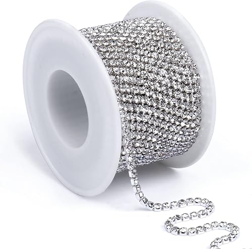 Miniatura 9 de 11 yardas Cadena de diamantes de imitación de cristal, borde de cadena de cierre de diamantes de imitación plateados, cadena de cristal transparente