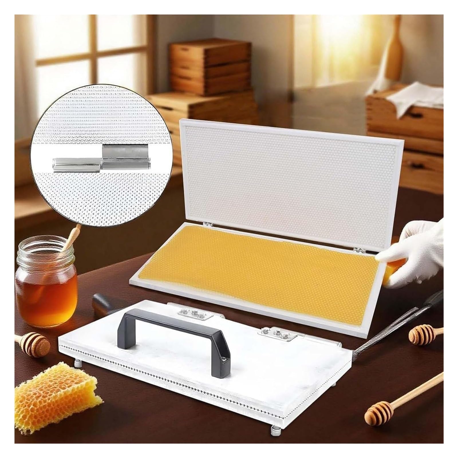 Forma podkładowa z wosku pszczelego, naturalny wosk pszczeli, 220 x 420 mm, 4,9 mm/5,4 mm, narzędzie do prasy do materiałów i sprzętu pszczelarskiego (41,5 x 20, 5,4)