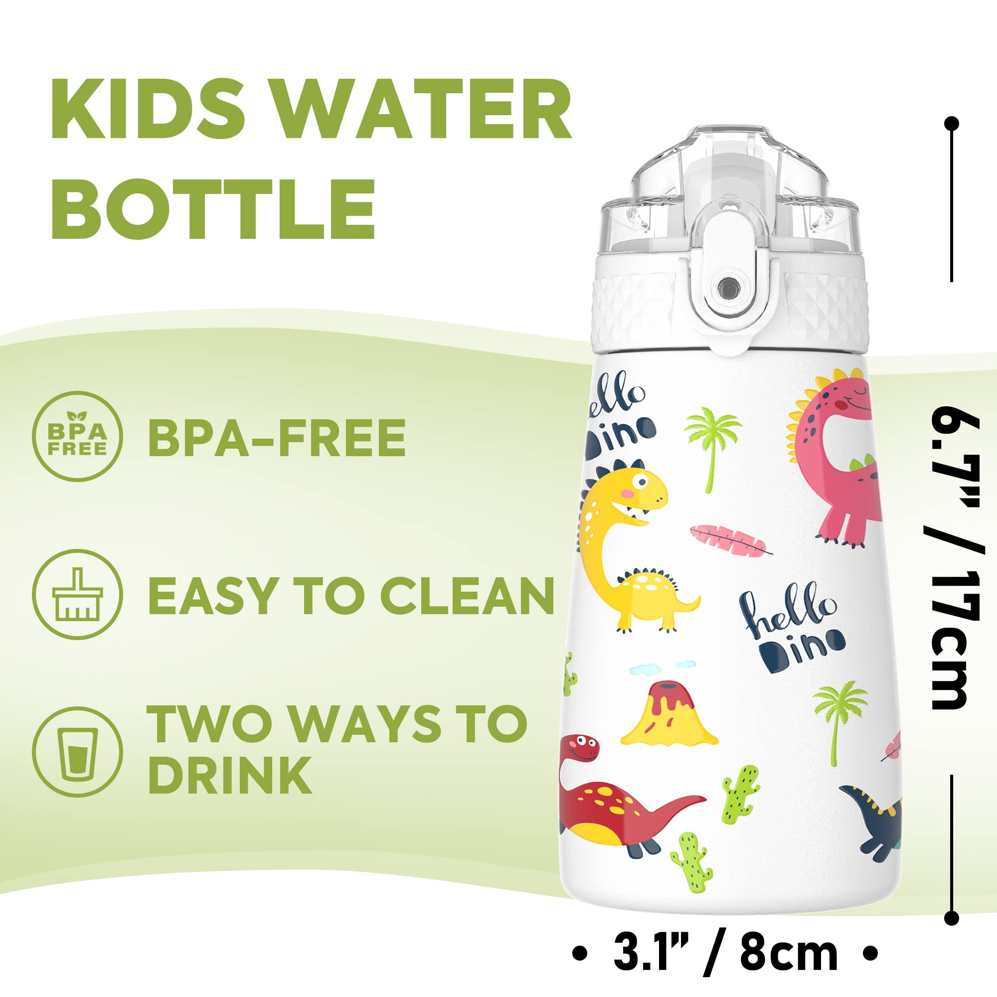 Borraccia Termica Bambini - 350 ml, Celeste I Anti goccia con Cannuccia e Impugnatura I Isolamento a Doppia Parete in Acciaio Inox I Bottiglia Termica con Beccuccio Facile da Usare I Ecologica