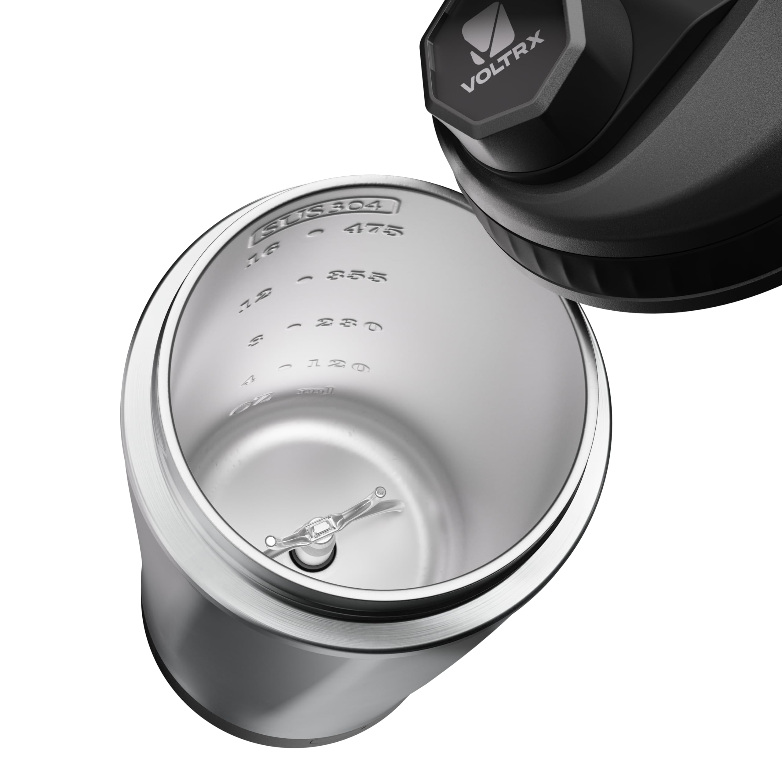 VOLTRX ChillMix Shaker Bottle Insulated Stainless Steel - USB C Rechargeable Electric Protein Shake Mixer, Shaker Cups for Protein Shakes and Meal Replacement, Chrome Steel, 16 oz