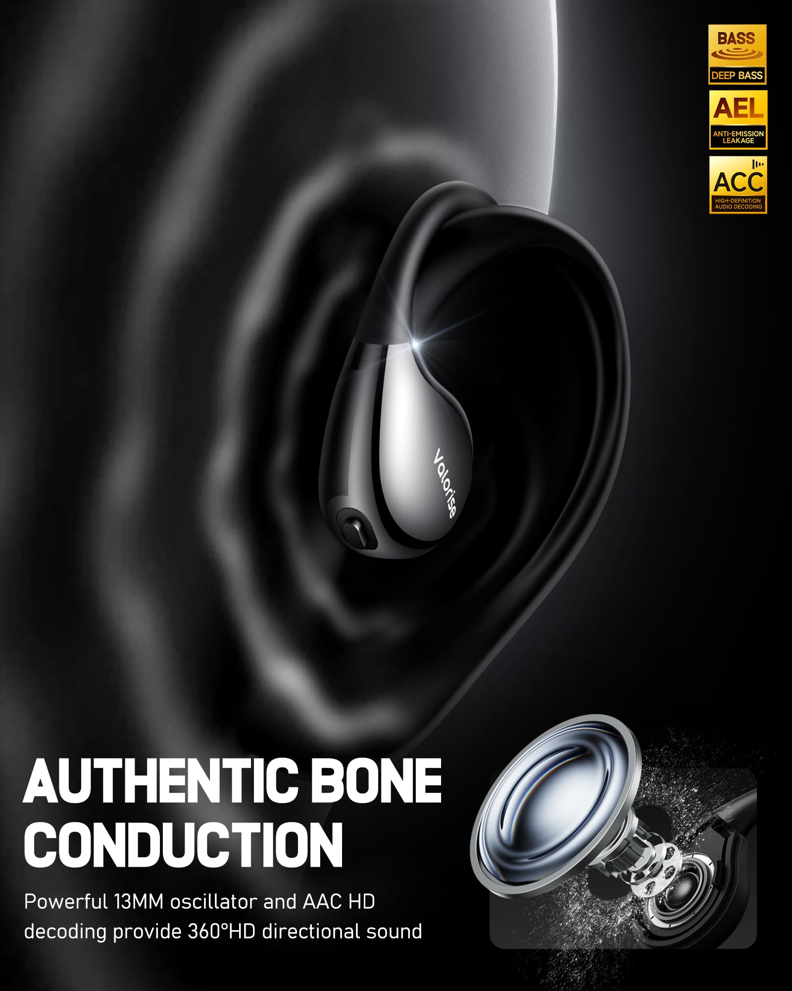OWS - Auriculares inalámbricos de conducción ósea T60, auriculares abiertos con ganchos para los oídos, Bluetooth 5.4, graves profundos, ligeros y resistentes, 25 horas de reproducción, IPX6