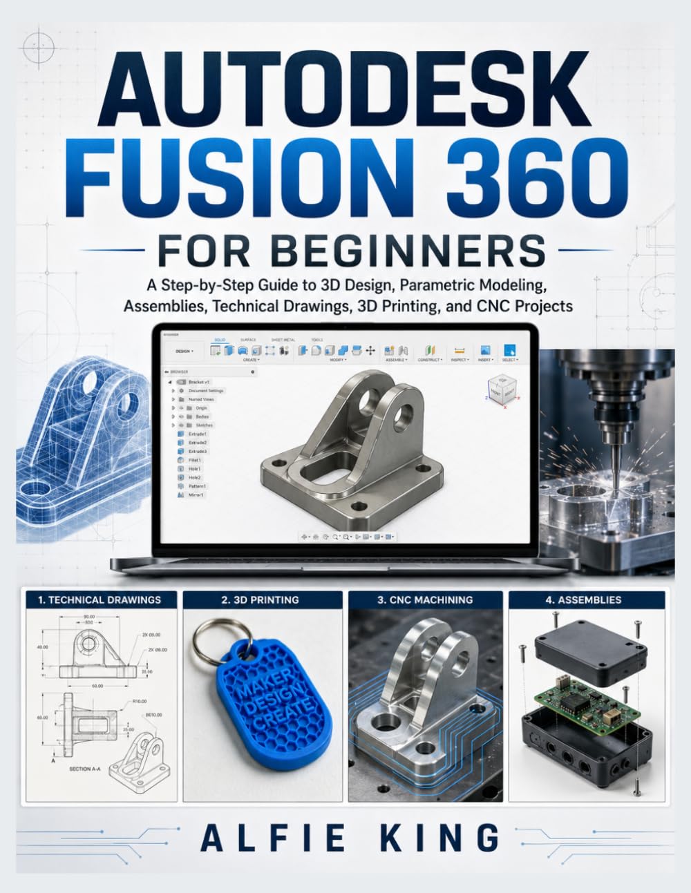 AUTODESK FUSION 360 FOR BEGINNERS: A Step-by-Step Guide to 3D Design, Parametric Modeling, Assemblies, Technical Drawings, 3D Printing, and CNC Projects