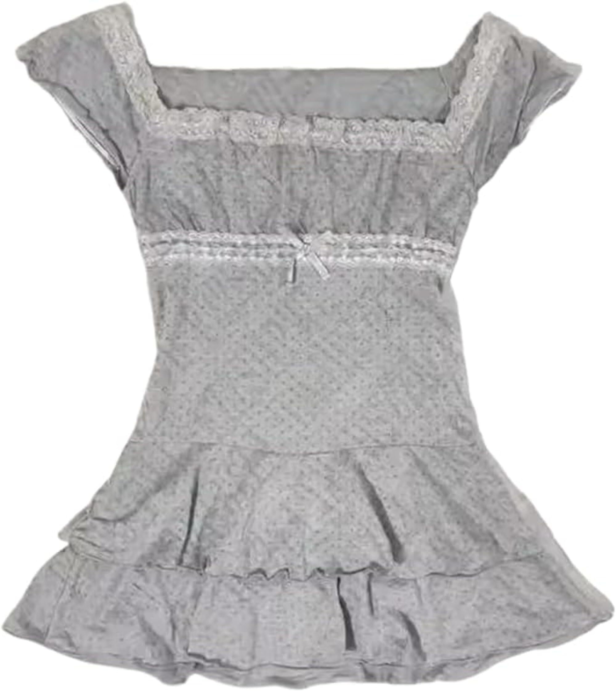 Coquette Ruffle Tops Women Cute Summer Lace Peplum Babydoll Top Teen Girls Y2k Grunge 2000s Cottagecore Clothing(Grey,Medium)