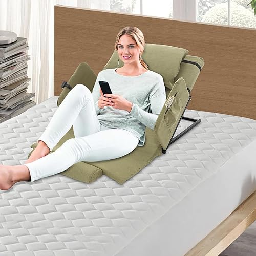 Miniatura 4 de Respaldo de cama ajustable de elevación eléctrica con almohada y reposabrazos, ayuda de 2 a 80 a ancianos a levantarse de la cama fácilmente,