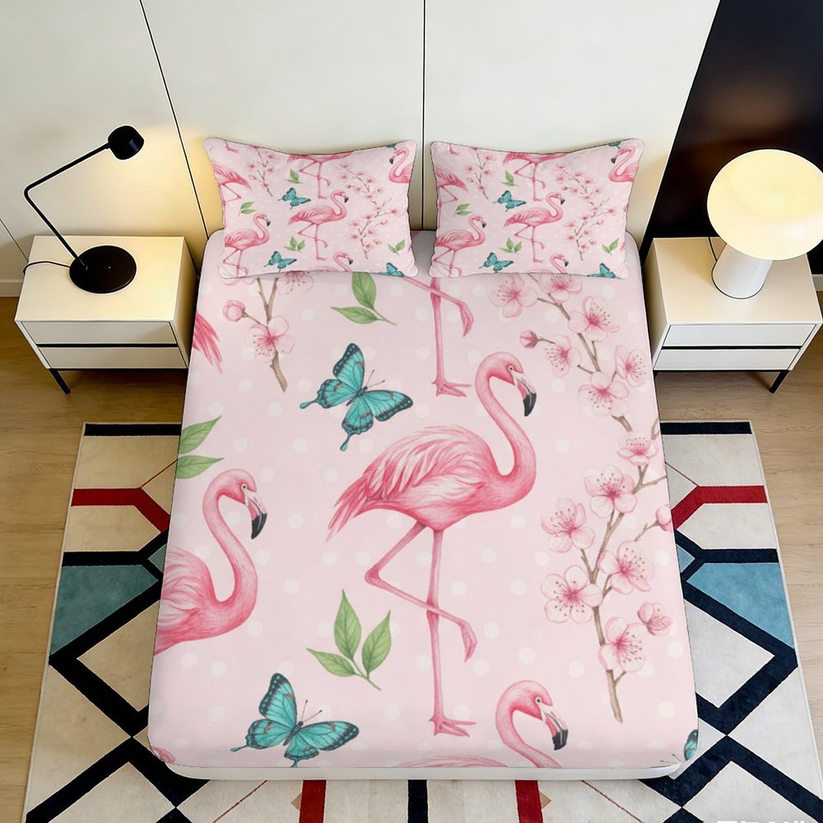Jqzkxnhpbr Style-10 3D Printed Flamingo Butterfly Fitted Sheet Microfiber Soft Pink Bed Cover For Bedroom Guest Room Decor Easy Care 90X200x25cm