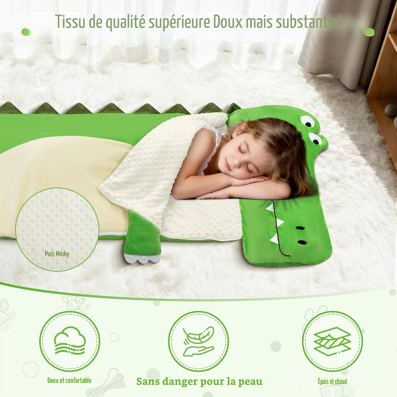 Sac de Couchage Enfant Amovible avec Coussin,Grand Sac Couchage Enfant en Forme de Éléphant Pliable pour Intérieur Extérieur Camping,170x70cm, Bleu