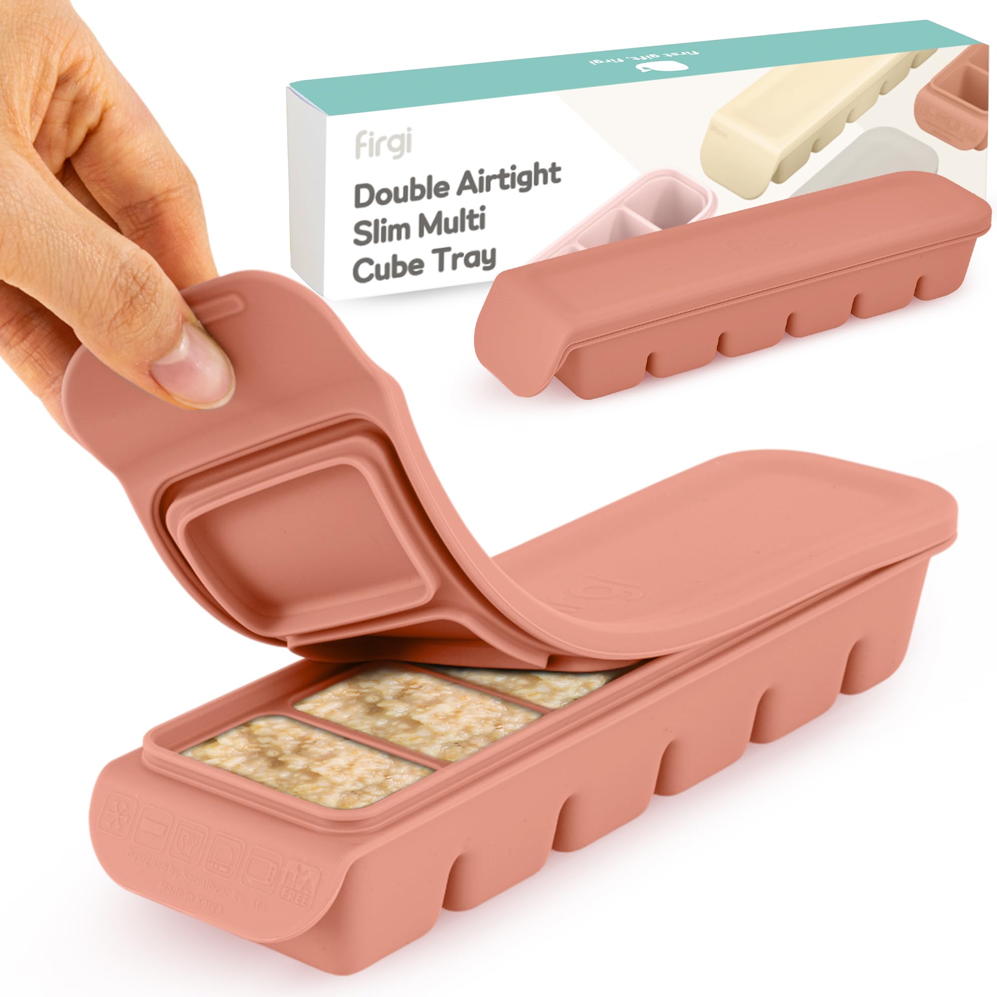 Firgi Silicone Ice Cube Freezer Tray with Lid, 100% Food-Grade Platinum Silicone,Leak Resistance & Dishwasher Safe for Baby Food Prep,Breast Milk,