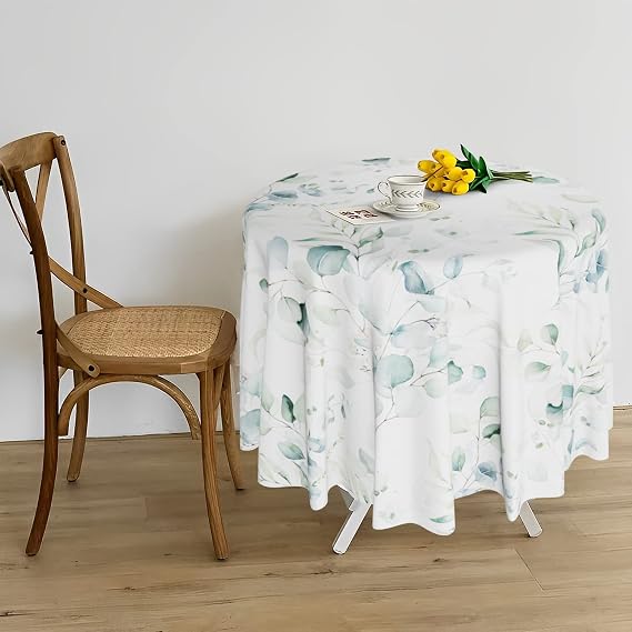 JoyPlus Sage Green Eucalyptus Leaves Tablecloth Waterproof Fabric,Rectangle Watercolor Oil-Proof Wrinkle Resistant Table Cover for Dining Table, Buffet Parties and Camping, Mint Color(60
