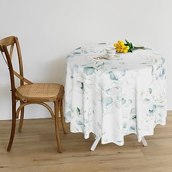 JoyPlus Sage Green Eucalyptus Leaves Tablecloth Waterproof Fabric,Rectangle Watercolor Oil-Proof Wrinkle Resistant Table Cover for Dining Table, Buffet Parties and Camping, Mint Color(60