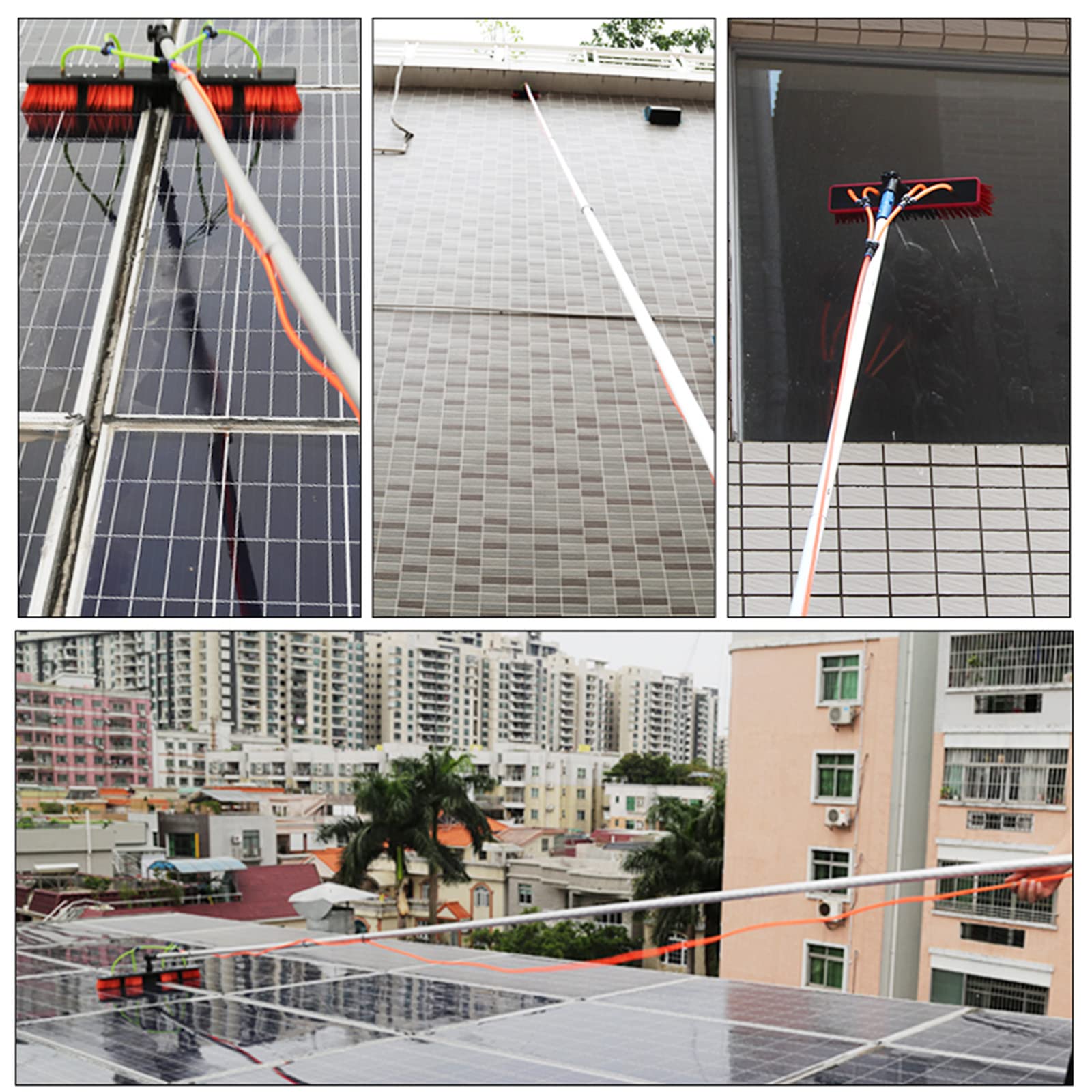 Pértiga telescópica para Limpieza de Ventanas con Cepillo de Agua - Limpiador Extensible para Paneles solares, invernaderos, techos, Camiones y Ventanas - Herramienta de Limpieza e