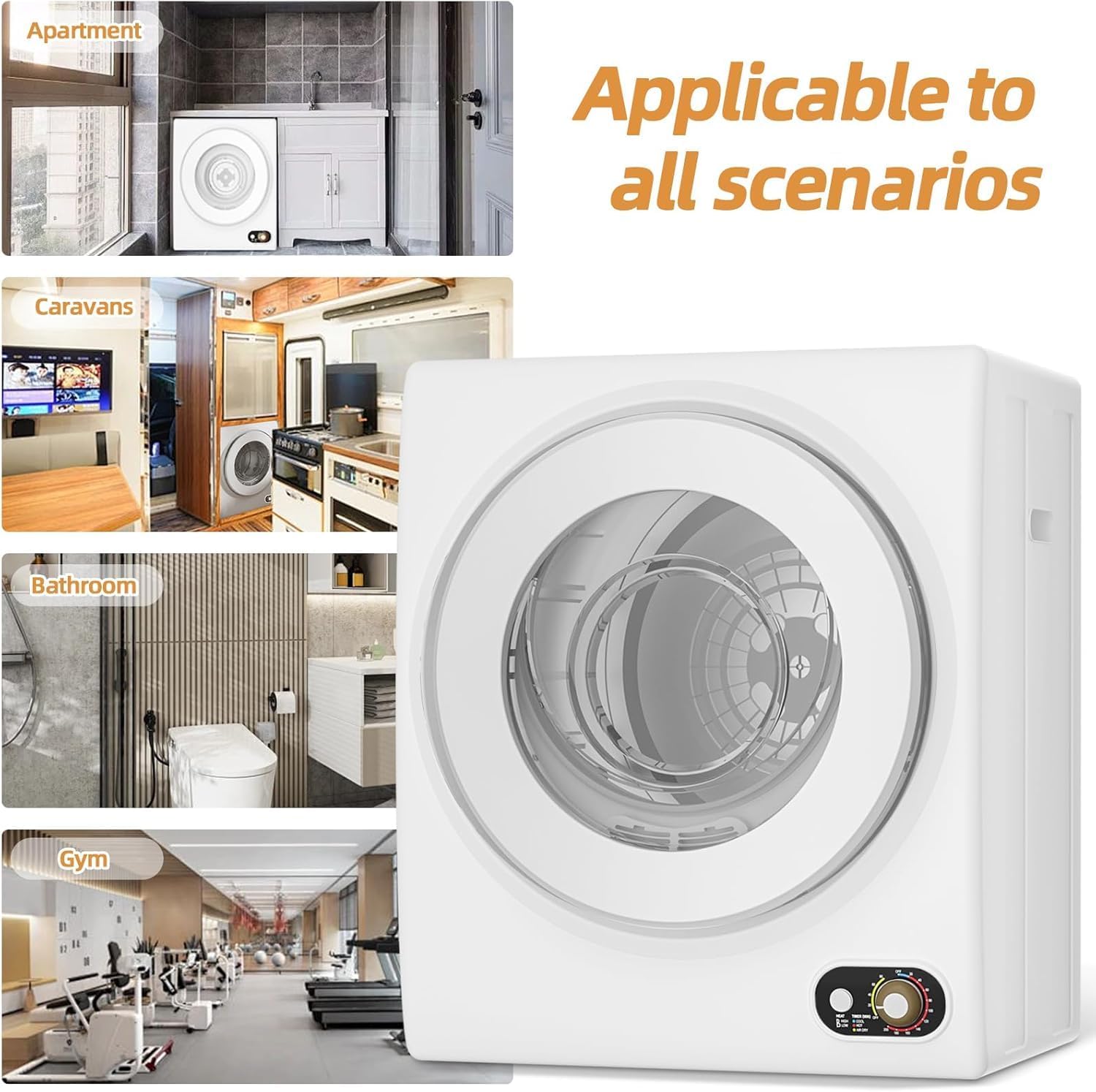 Portable Dryer 1.5 cu. ft., 850W Powerful Clothes Dryer Compact Electric Dryer with Stainless Steel Tub, Electric Machine for Small Space, Apartments, Hostels, RVs - White