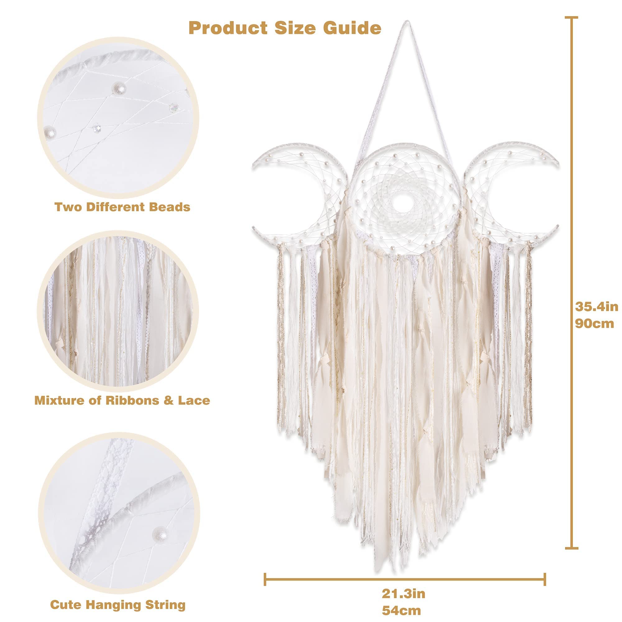 Colgante de pared de macramé blanco con triple luna y media luna, atrapasueños bohemio para dormitorio de mujeres, tapiz tejido, regalo de brujería, decoración pagana para adultos 5