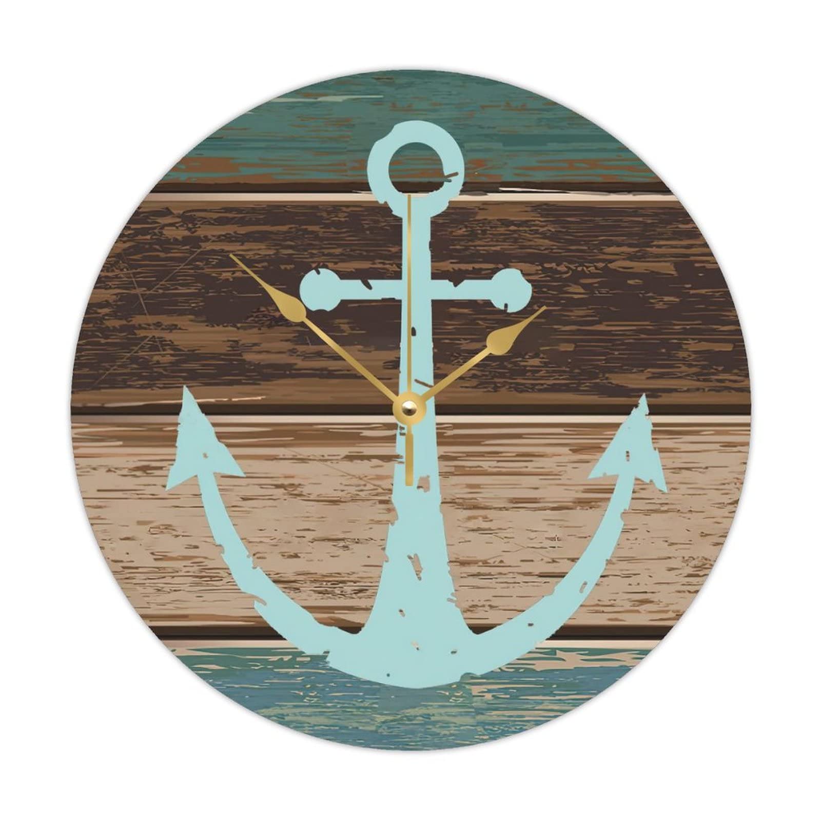 Horloge murale ronde en bois ancre marine 38cm pour salon et cuisine