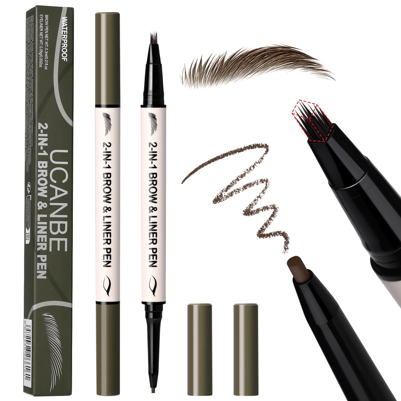 UCANBE 2-en-1 Stylo Sourcils Microblading & Eyeliner Gel - Imperméable et Anti-bavure - Maquillage des Sourcils pour un Tracé Naturel - Définer Yeux & Sourcils Longue Durée (Brun doux)