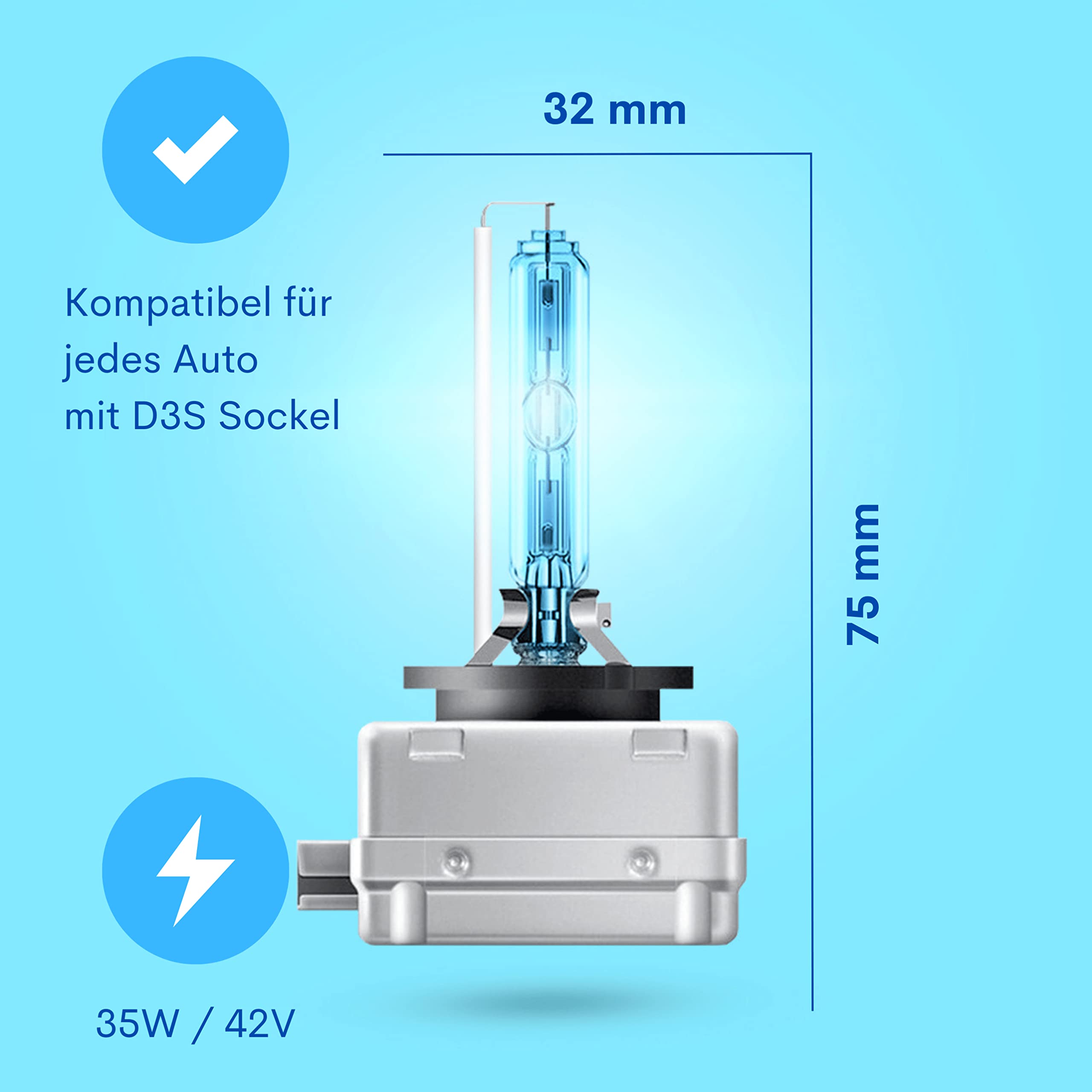 Diamond Vision 2x D3S 42V 35W | Xenon Look | Zugelassen & eintragungsfrei | Halogen KFZ Autolampen | 8000k Super Ultra White | HID Bi | Nightbreaker | E-Prüfzeichen | PK32d-5