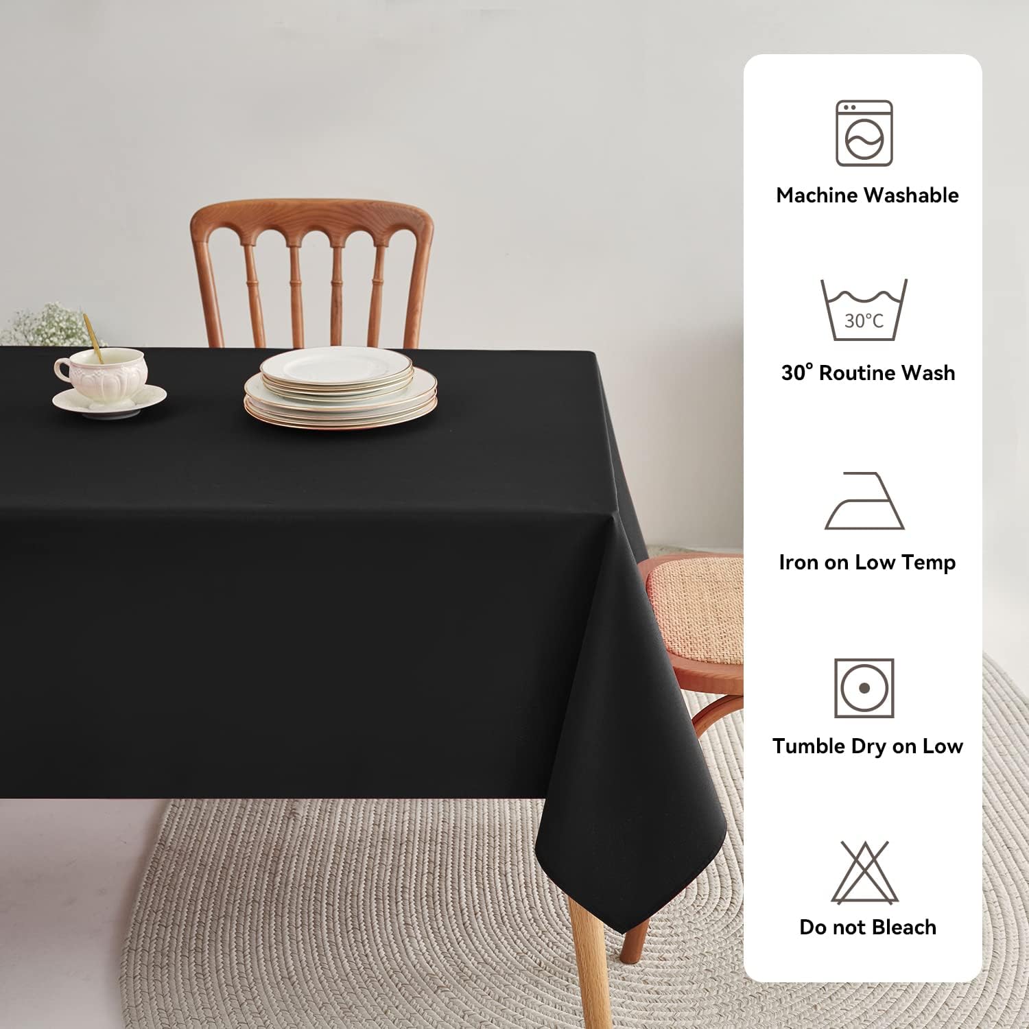 Romanstile Rectangle Tablecloth - Waterproof and Wrinkle Resistant Washable Polyester Table Cloth for Kitchen Dining/Party/Wedding Indoor and Outdoor Use (60 x 84 inch,Black) Black 60 x 84 Inch