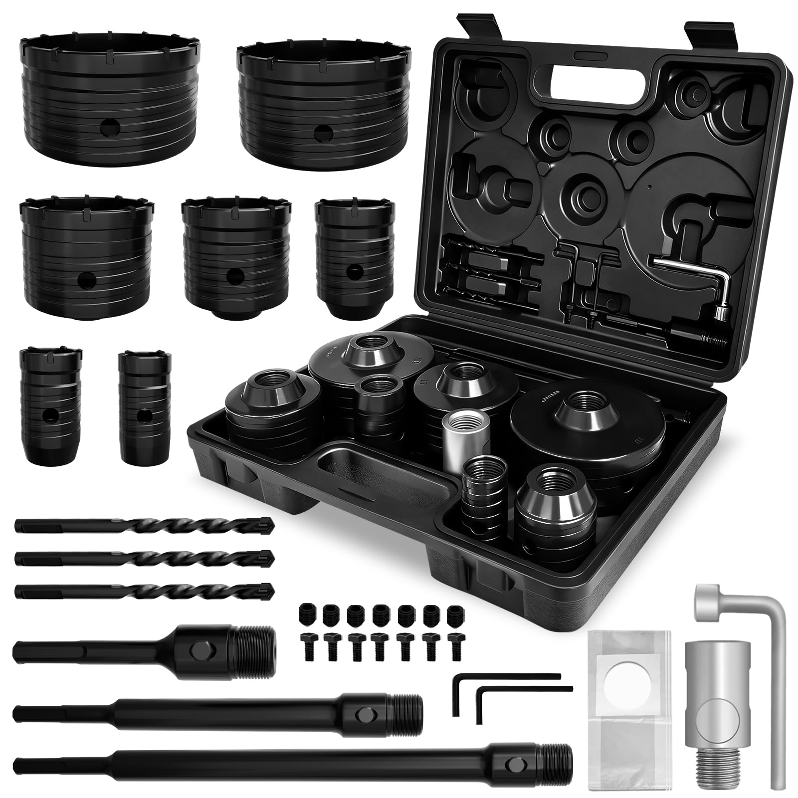 METOTY 22 Stück Hohl Bohrkrone Lochsäge-dosenbohrer set，（30/40/50/68/82/100/110mm） mit SDS Plus & Max Adapter Bohrkrone Steckdose，für Mauerwerk, Ziegel, Beton, Zement, Stein Concrete hole saw