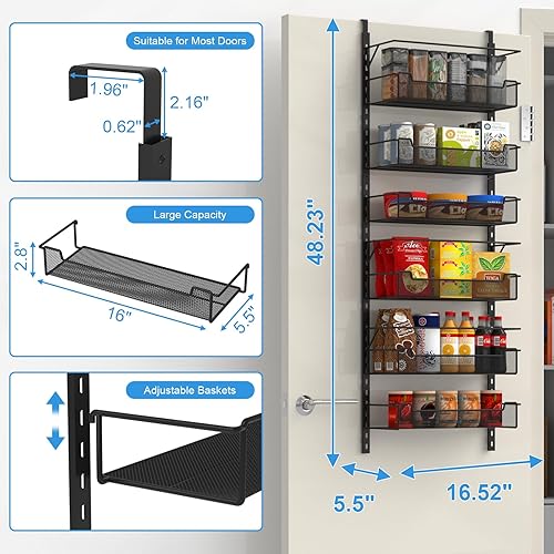 Miniatura 8 de VyGrow Organizador de despensa sobre la puerta, organizador de 10 niveles sobre la puerta con cesta ajustable, organización de puerta de despensa